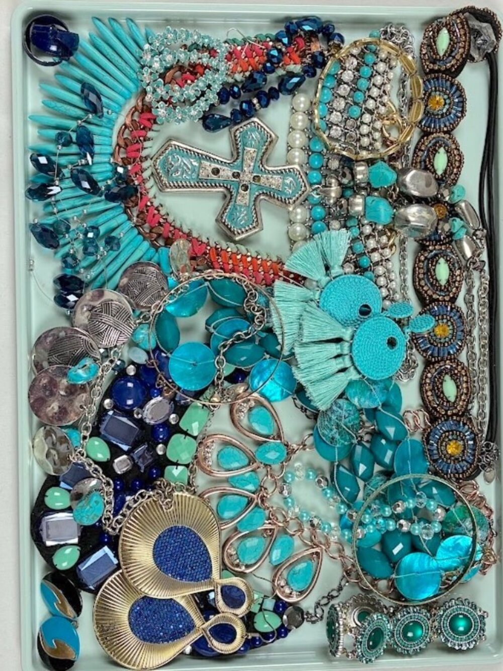 Jewelry Craft Lot Blue Repair Reuse Halloween Costume Wearable With Flaws 28 oz